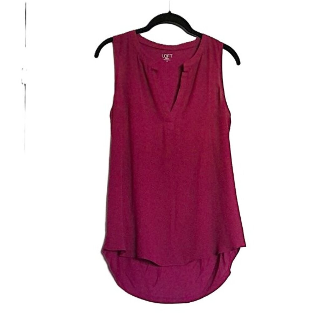 LOFT Outlet Sleeveless Top Tunic Burgundy Cami Stretch Back Rounded Hem EUC XS